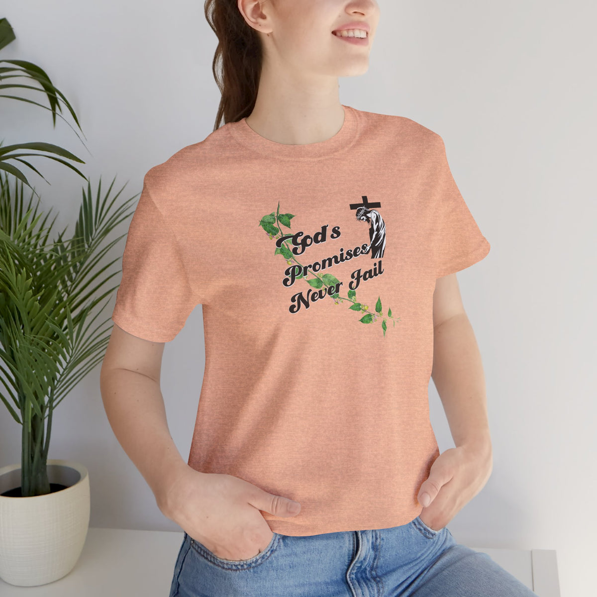 Faith T-Shirt — "God's Promises Never Fail" Christian Tee with Cross & Olive Branch Design