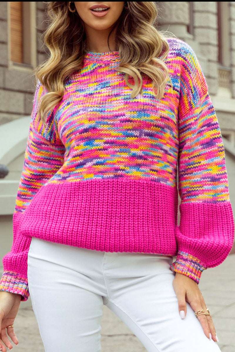 Rainbow Confetti Drop Shoulder Sweater