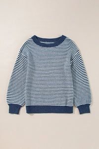 Striped Round Neck Dropped Shoulder Sweater