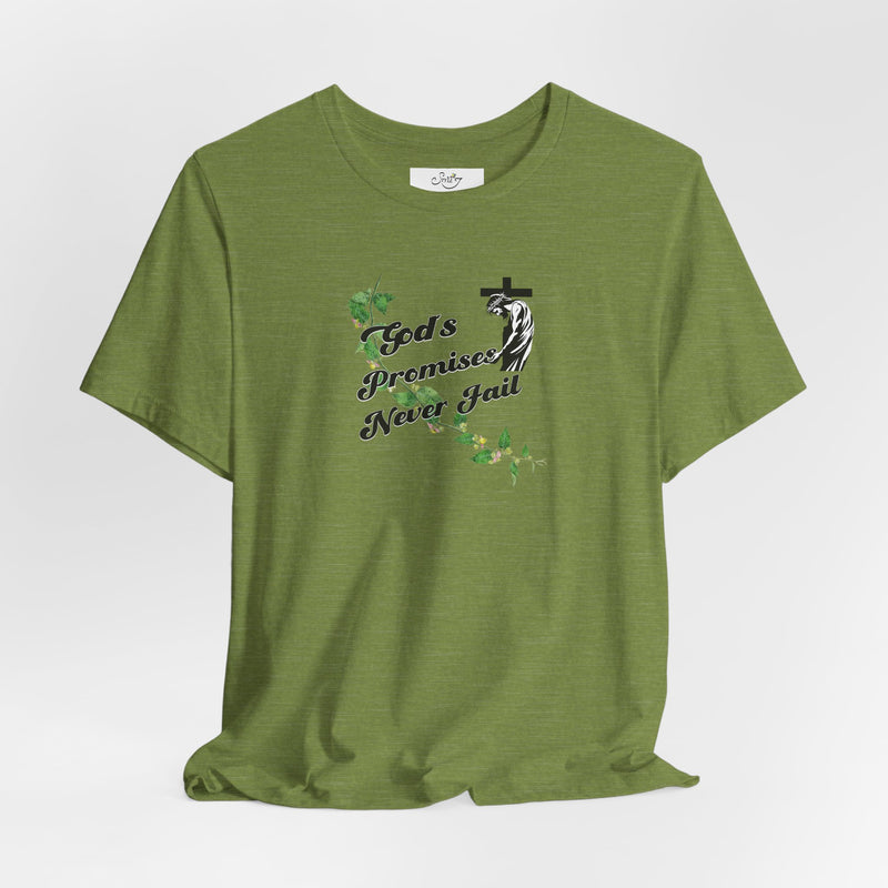 Faith T-Shirt — "God's Promises Never Fail" Christian Tee with Cross & Olive Branch Design