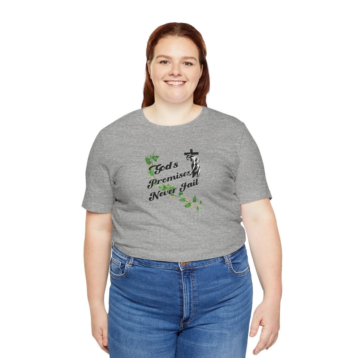 Faith T-Shirt — "God's Promises Never Fail" Christian Tee with Cross & Olive Branch Design