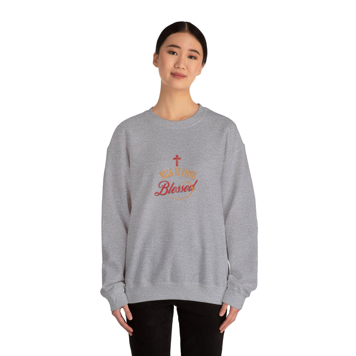 Unisex Christian Crewneck Sweatshirt — "Blessed" Faith Cross Graphic