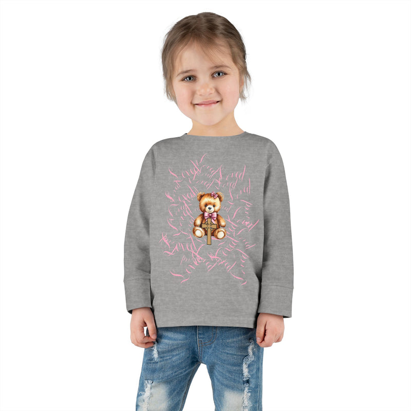 Toddler Tee — "Loved" Cute Teddy Bear Cross Design Long Sleeve