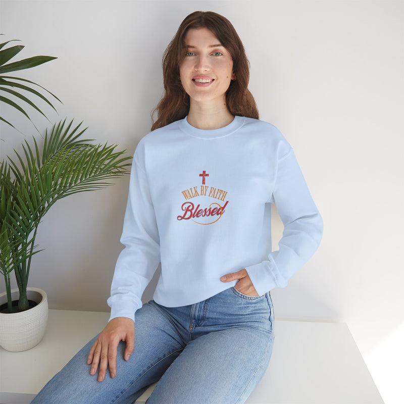 Unisex Christian Crewneck Sweatshirt — "Blessed" Faith Cross Graphic