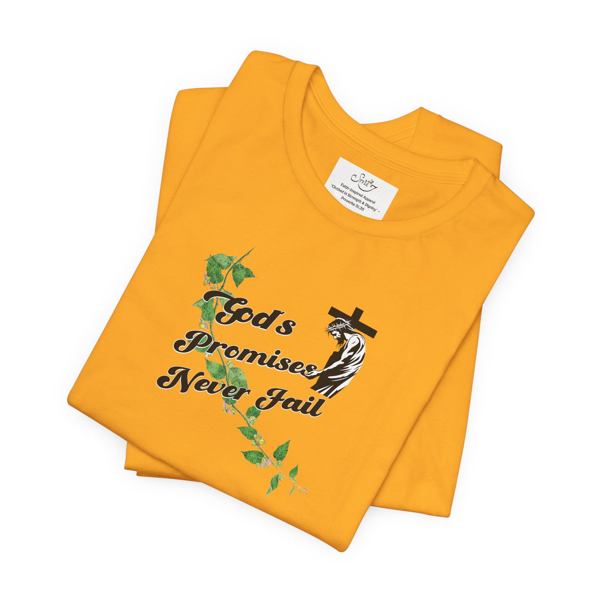 Faith T-Shirt — "God's Promises Never Fail" Christian Tee with Cross & Olive Branch Design