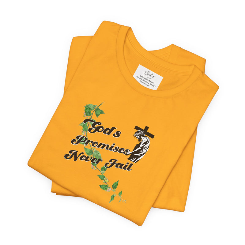 Faith T-Shirt — "God's Promises Never Fail" Christian Tee with Cross & Olive Branch Design