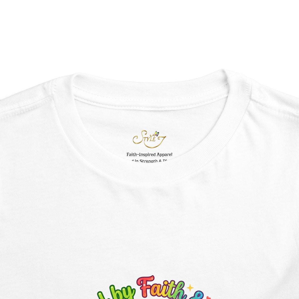 Toddler Tee — Cute Kawaii Strawberry "Powered by Faith & Giggles" Kids Shirt