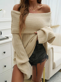 Off-Shoulder Extra-Long Sleeve Sweater