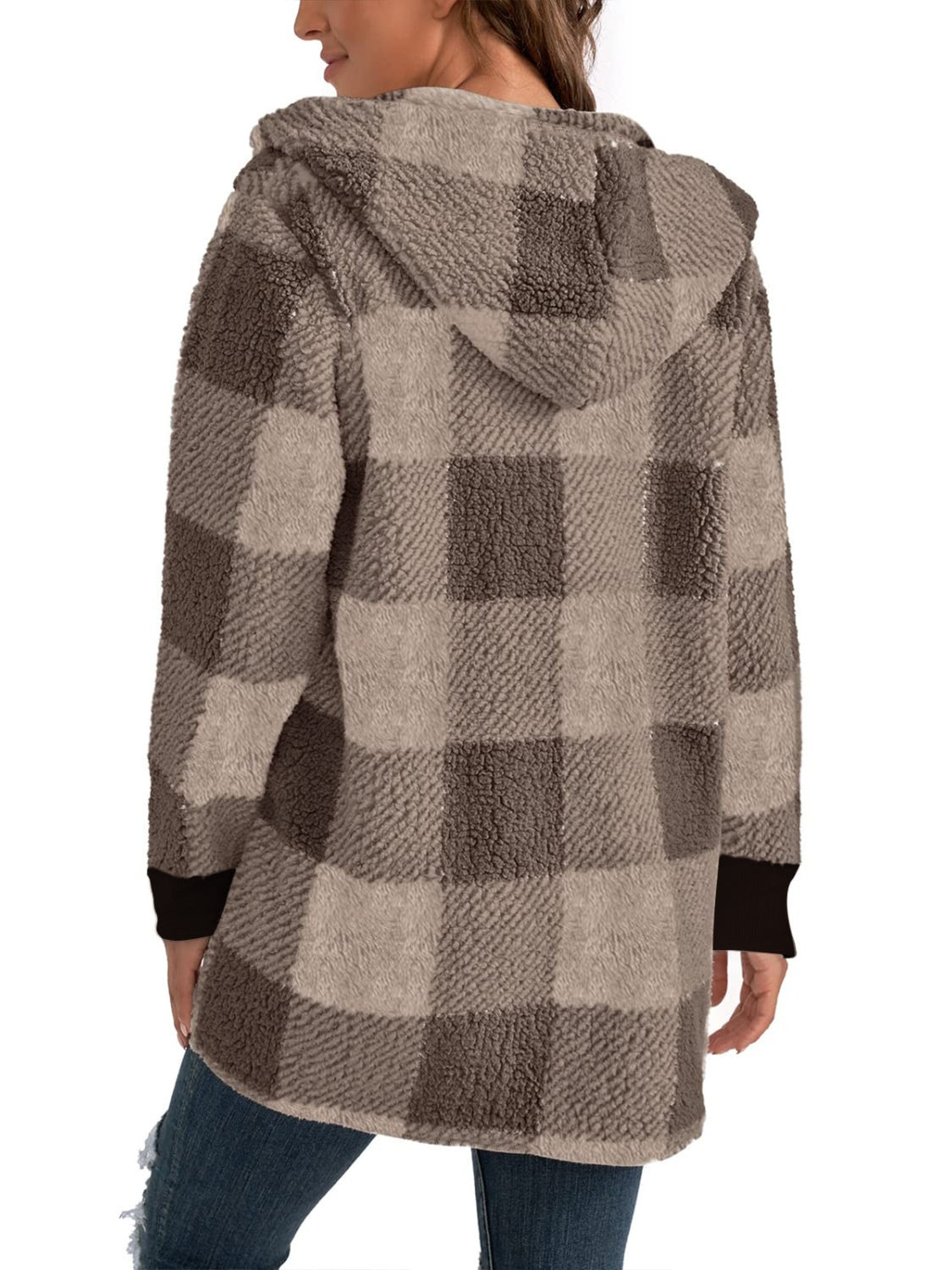 Plaid Long Sleeve Hooded Coat