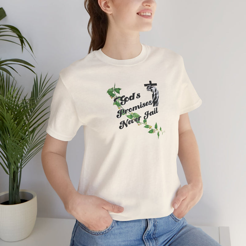 Faith T-Shirt — "God's Promises Never Fail" Christian Tee with Cross & Olive Branch Design