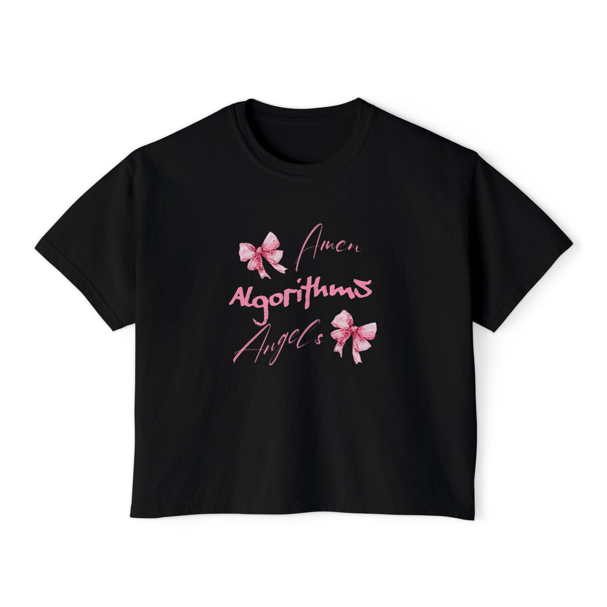 Amen, Algorithms, Angels, Pink Bow Graphic Boxy Tee