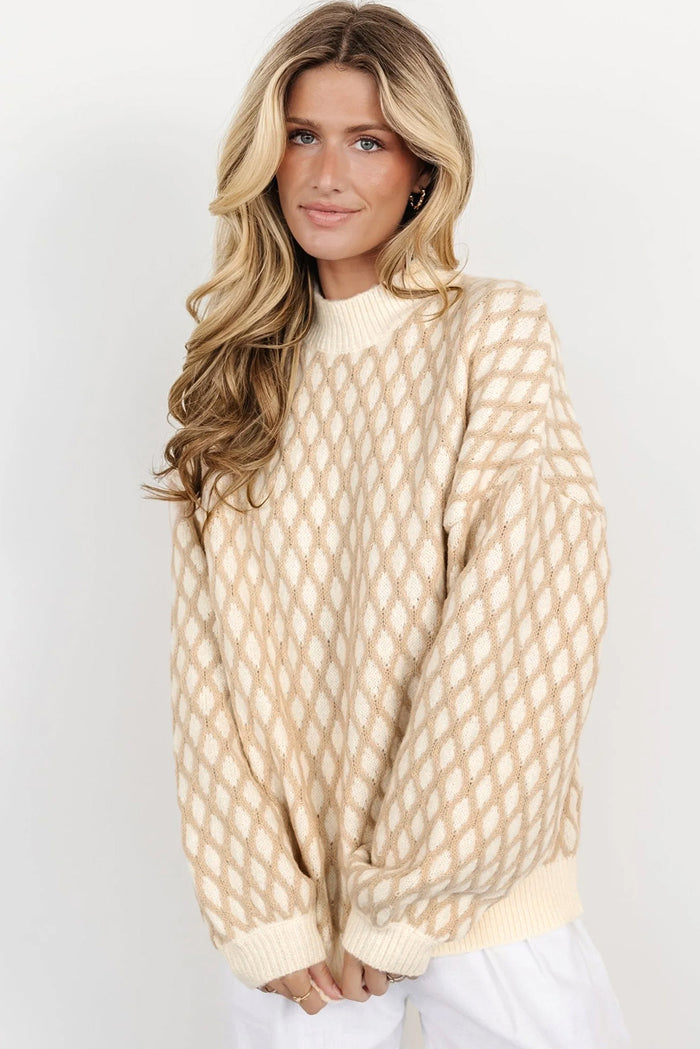 Diamond Pattern Mock Neck Long Sleeve Sweater