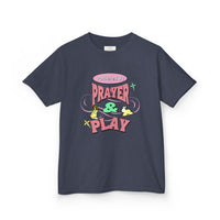 Kids Tee — "Prayer & Play" Cute Christian Shirt (Blessed Back Design)