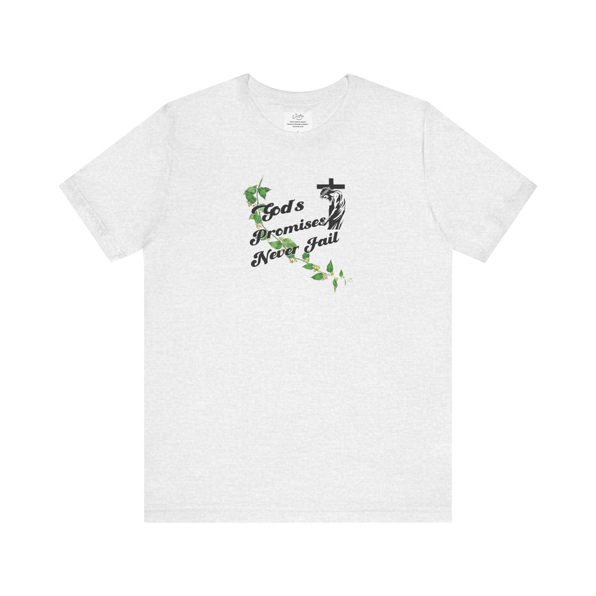 Faith T-Shirt — "God's Promises Never Fail" Christian Tee with Cross & Olive Branch Design