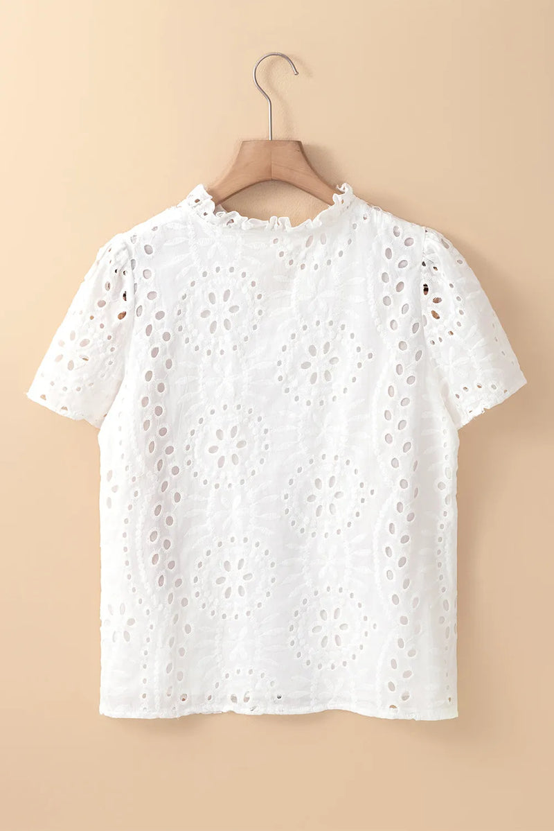 Eyelet Frill Short Sleeve Blouse