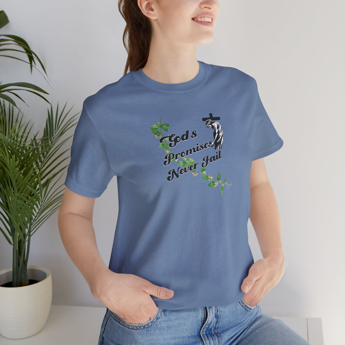 Faith T-Shirt — "God's Promises Never Fail" Christian Tee with Cross & Olive Branch Design