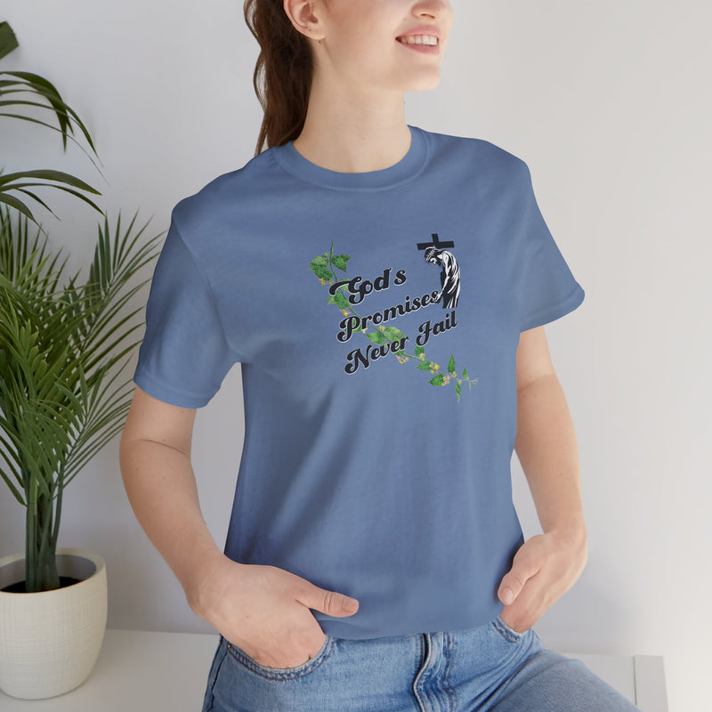 Faith T-Shirt — "God's Promises Never Fail" Christian Tee with Cross & Olive Branch Design