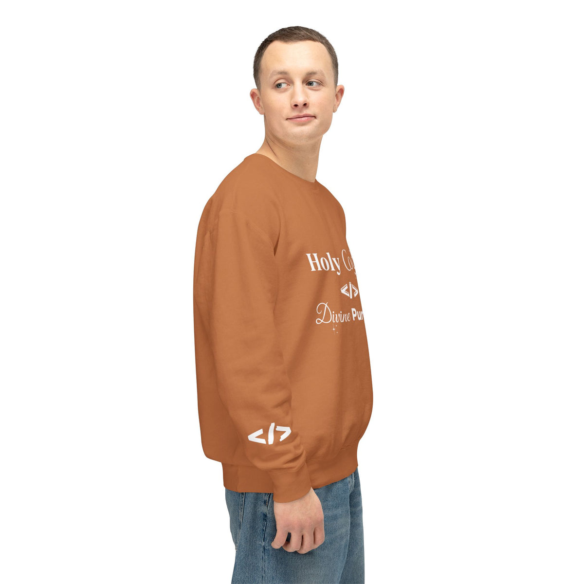 Holy Code Crewneck Sweatshirt — "Divine Purpose" Programmer Graphic