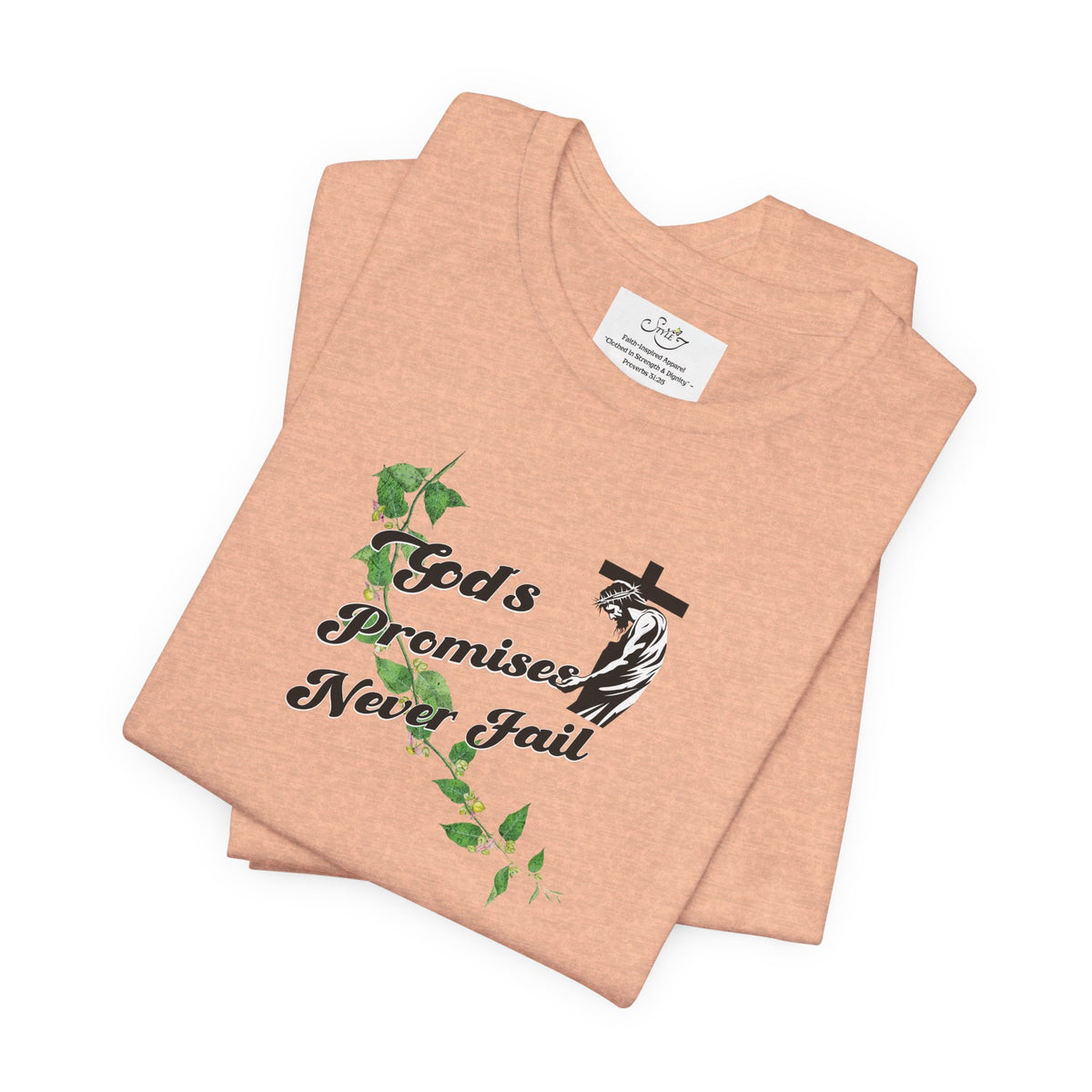 Faith T-Shirt — "God's Promises Never Fail" Christian Tee with Cross & Olive Branch Design