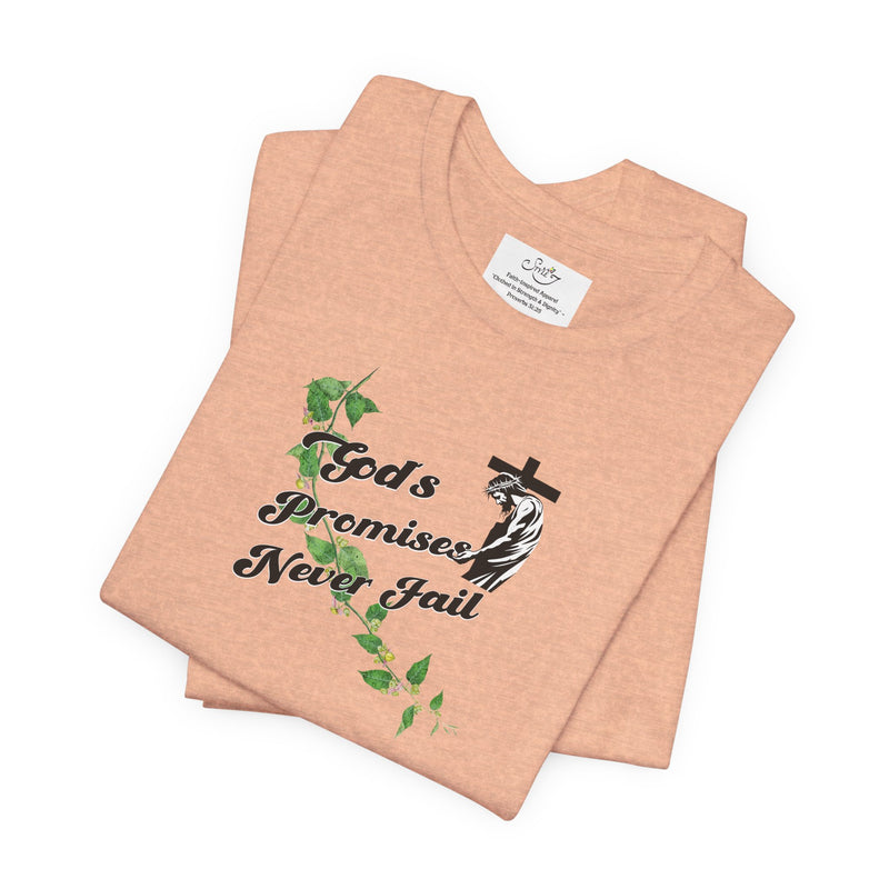 Faith T-Shirt — "God's Promises Never Fail" Christian Tee with Cross & Olive Branch Design