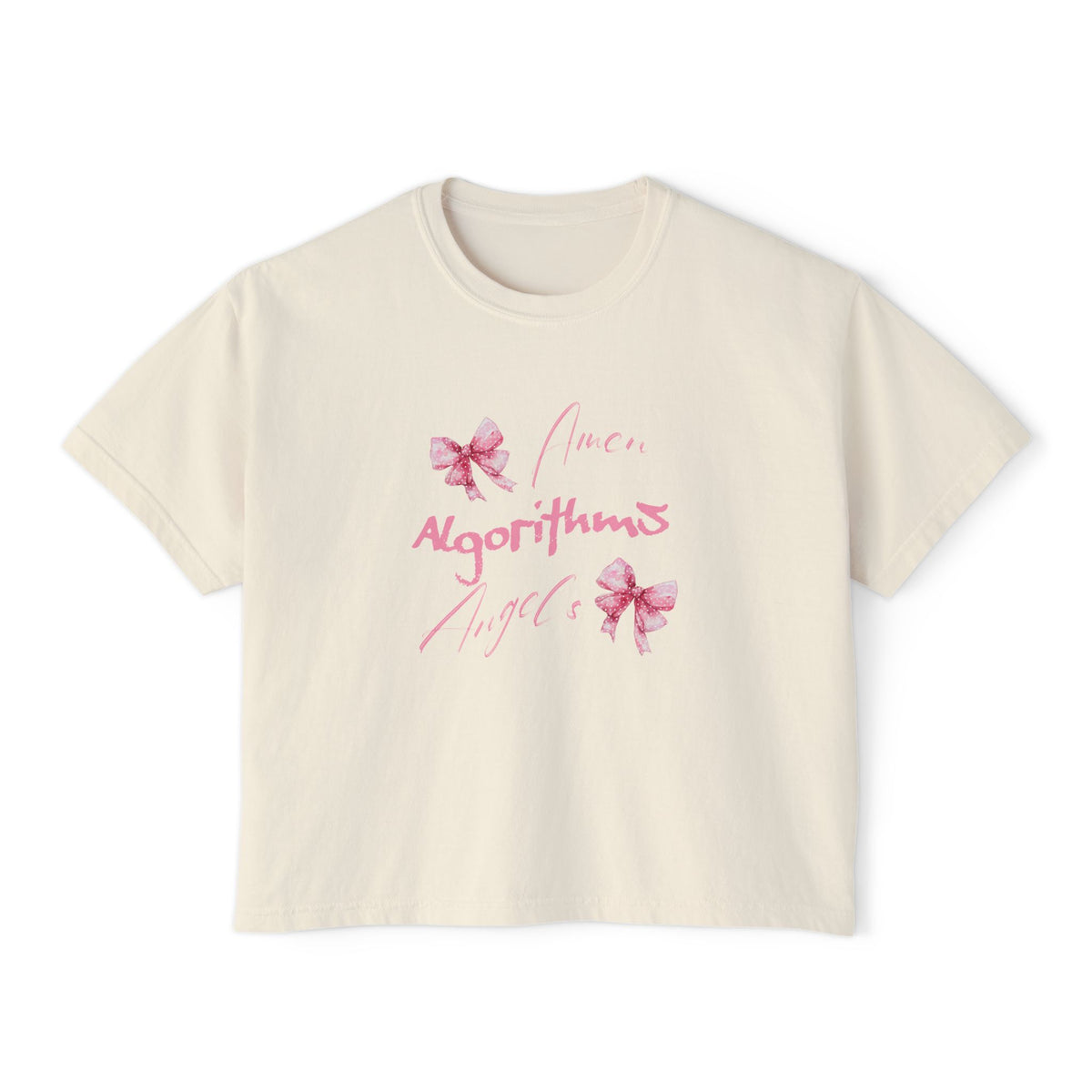 Amen, Algorithms, Angels, Pink Bow Graphic Boxy Tee