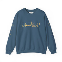 Christian AI Crewneck Sweatshirt - "Amen & AI" Gold Script, "Powered by Prayer, Driven by Data"