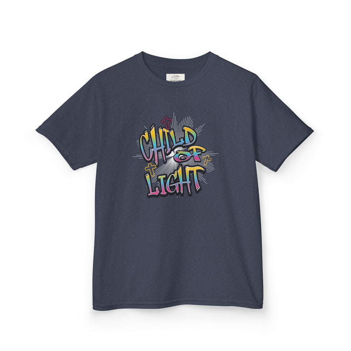 Kids 'Child of Light' Graphic Tee — Colorful Hand-Lettered 'Cherished' Back Design