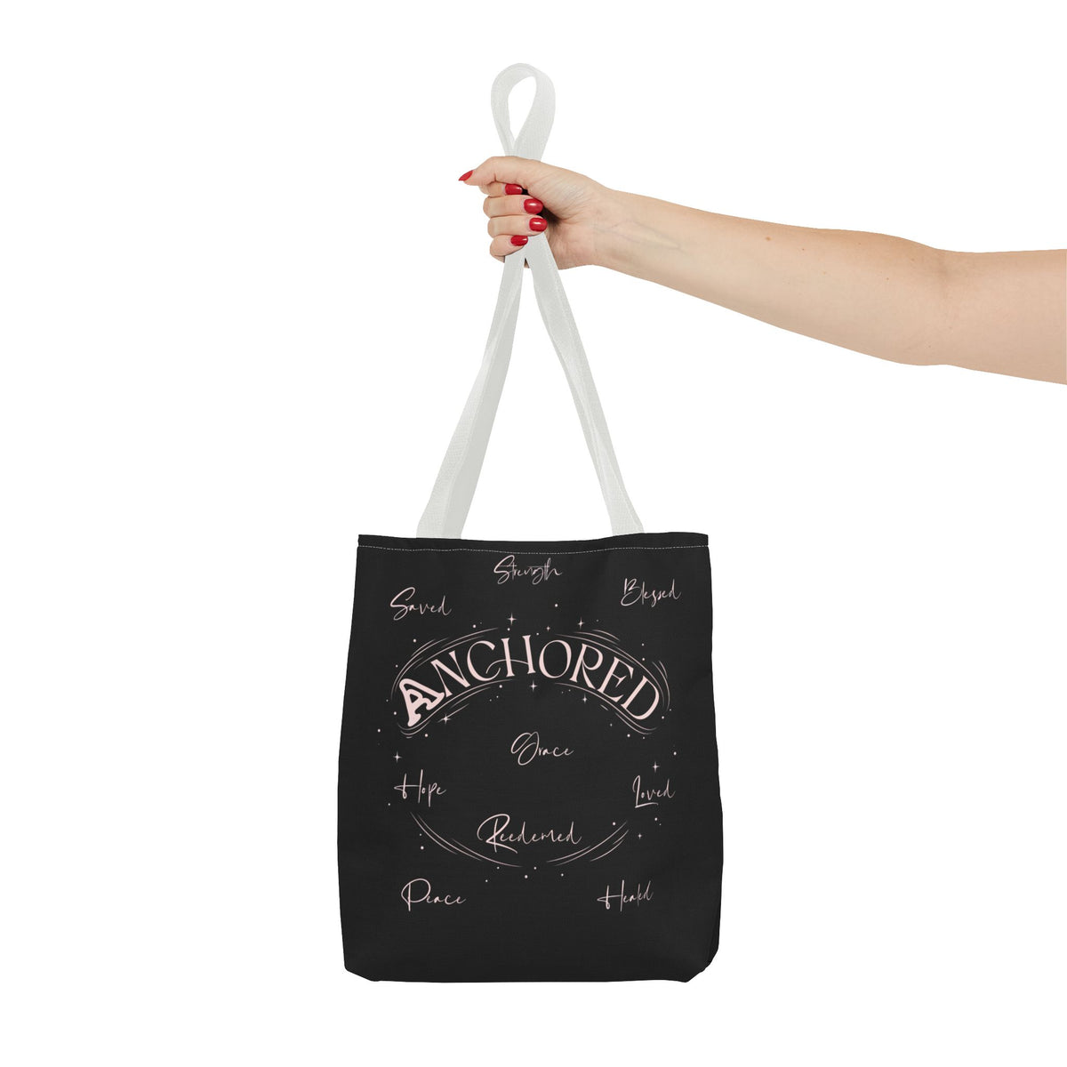 Anchored Inspirational Tote Bag — 'Anchored' Script Design