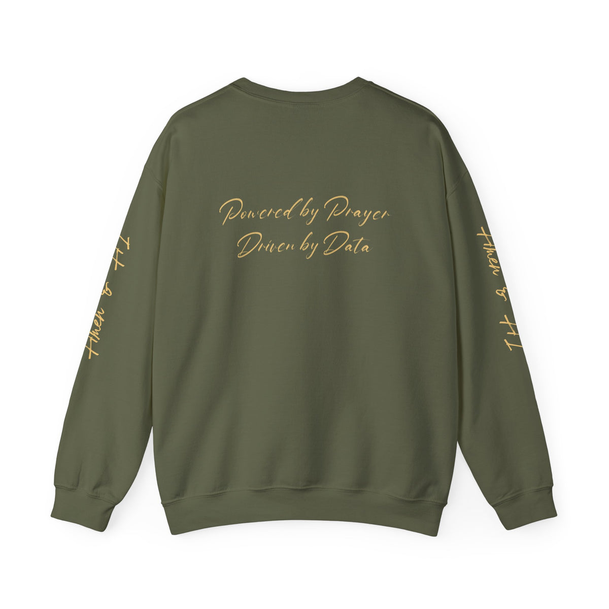 Christian AI Crewneck Sweatshirt - "Amen & AI" Gold Script, "Powered by Prayer, Driven by Data"