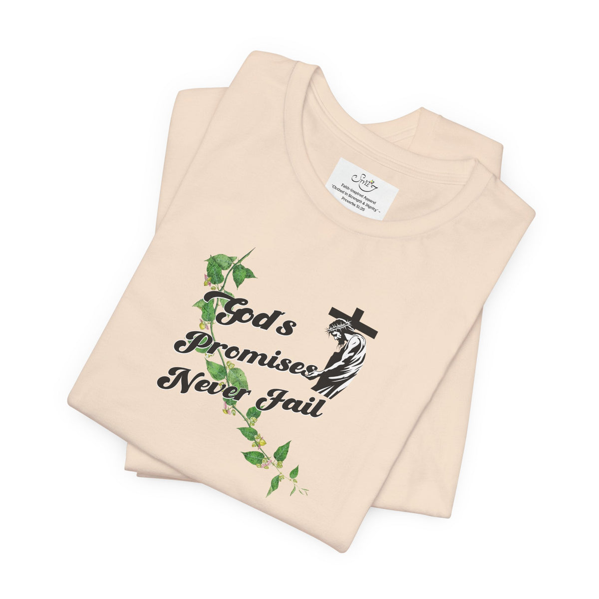 Faith T-Shirt — "God's Promises Never Fail" Christian Tee with Cross & Olive Branch Design