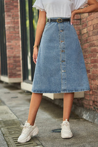 Button Front A-Line Denim Skirt