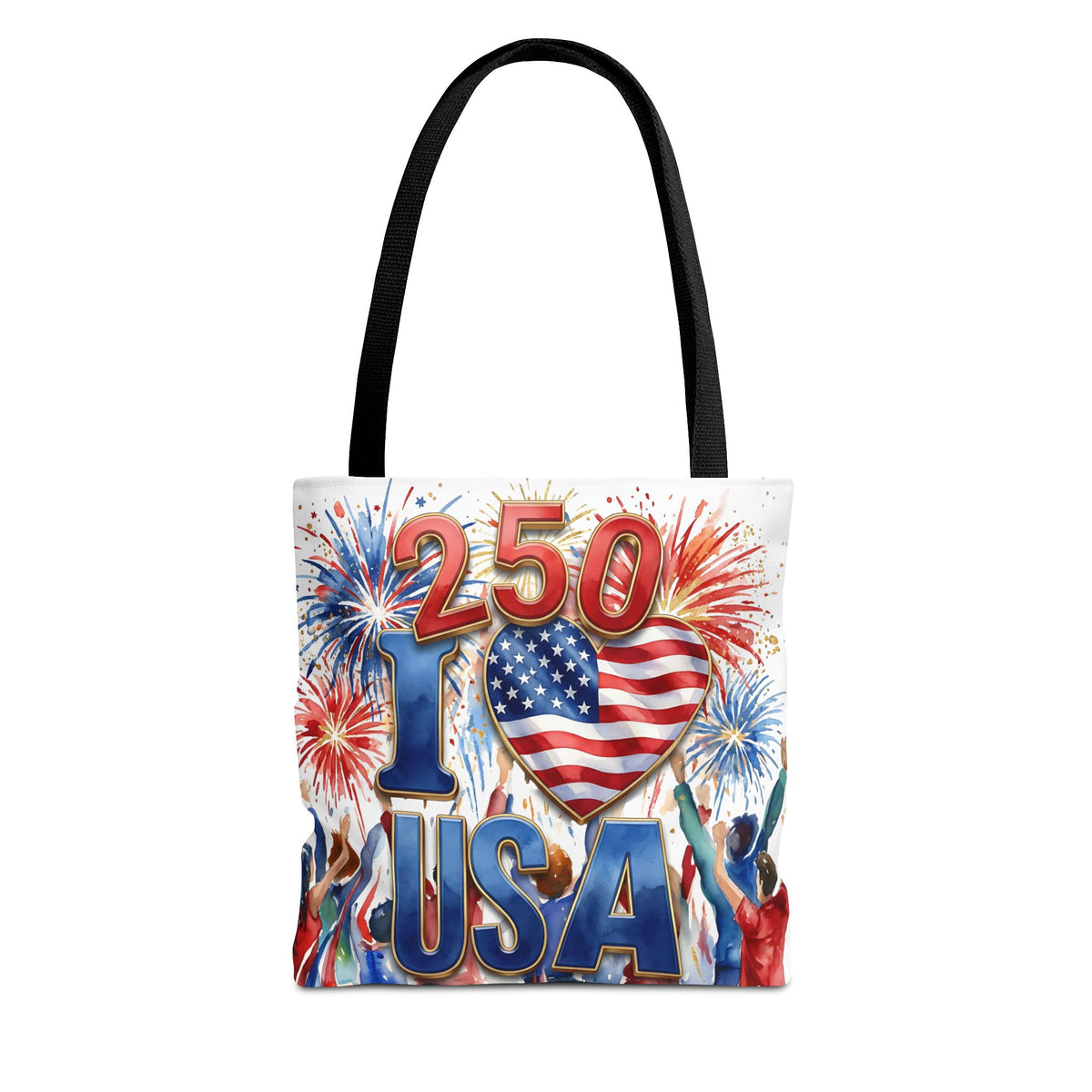 USA 250 Celebration Tote Bag — I Love USA Fireworks Patriotic Shopper
