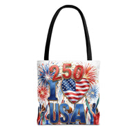 USA 250 Celebration Tote Bag — I Love USA Fireworks Patriotic Shopper