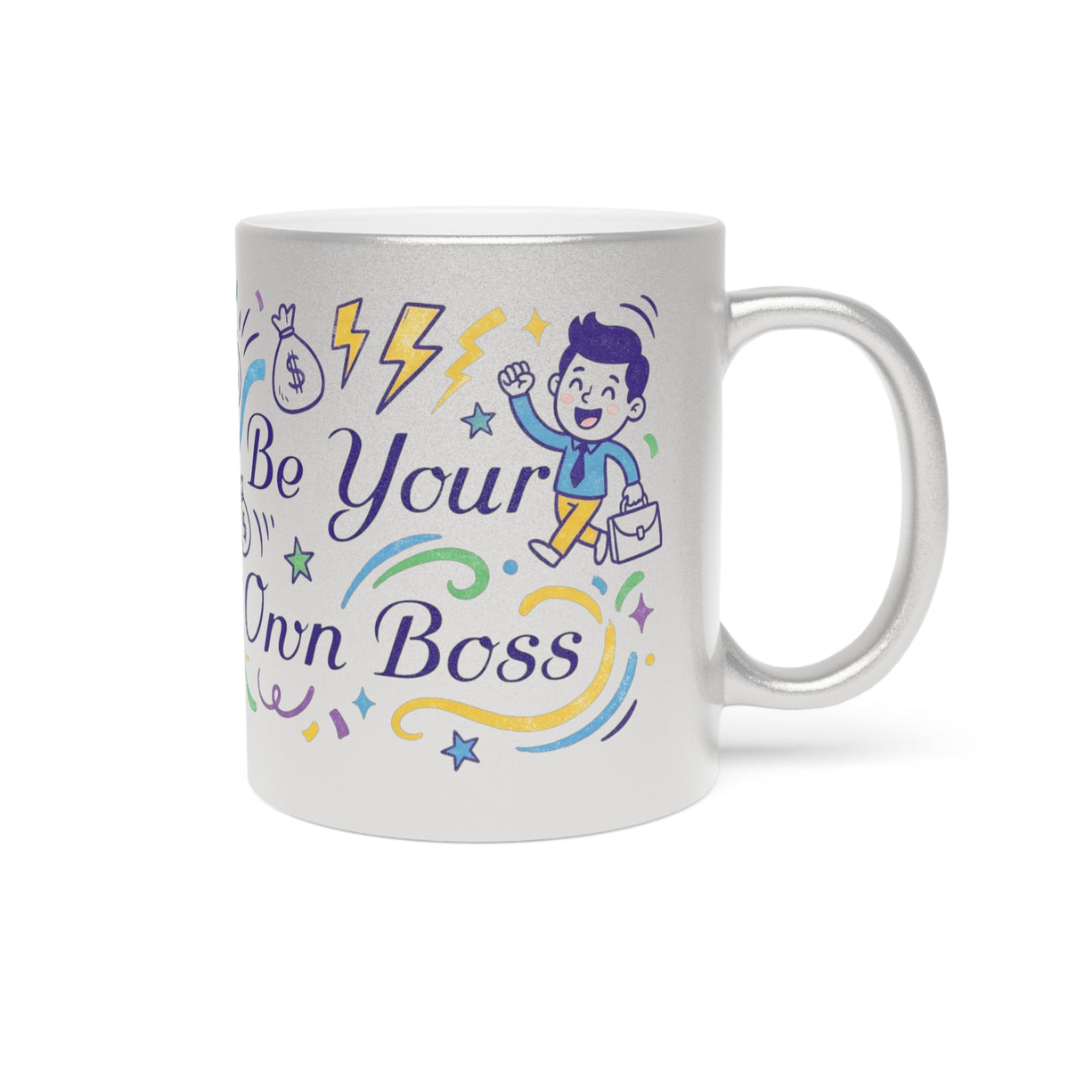 Laptop CEO Metallic Mug — Be Your Own Boss Silver/Gold Coffee Cup