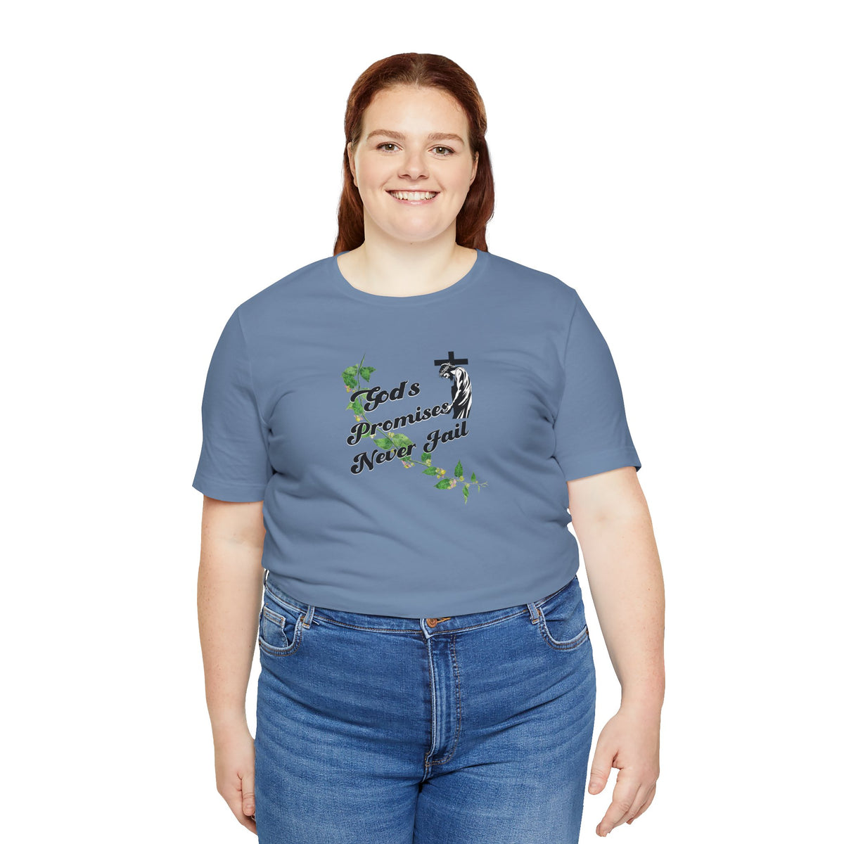 Faith T-Shirt — "God's Promises Never Fail" Christian Tee with Cross & Olive Branch Design