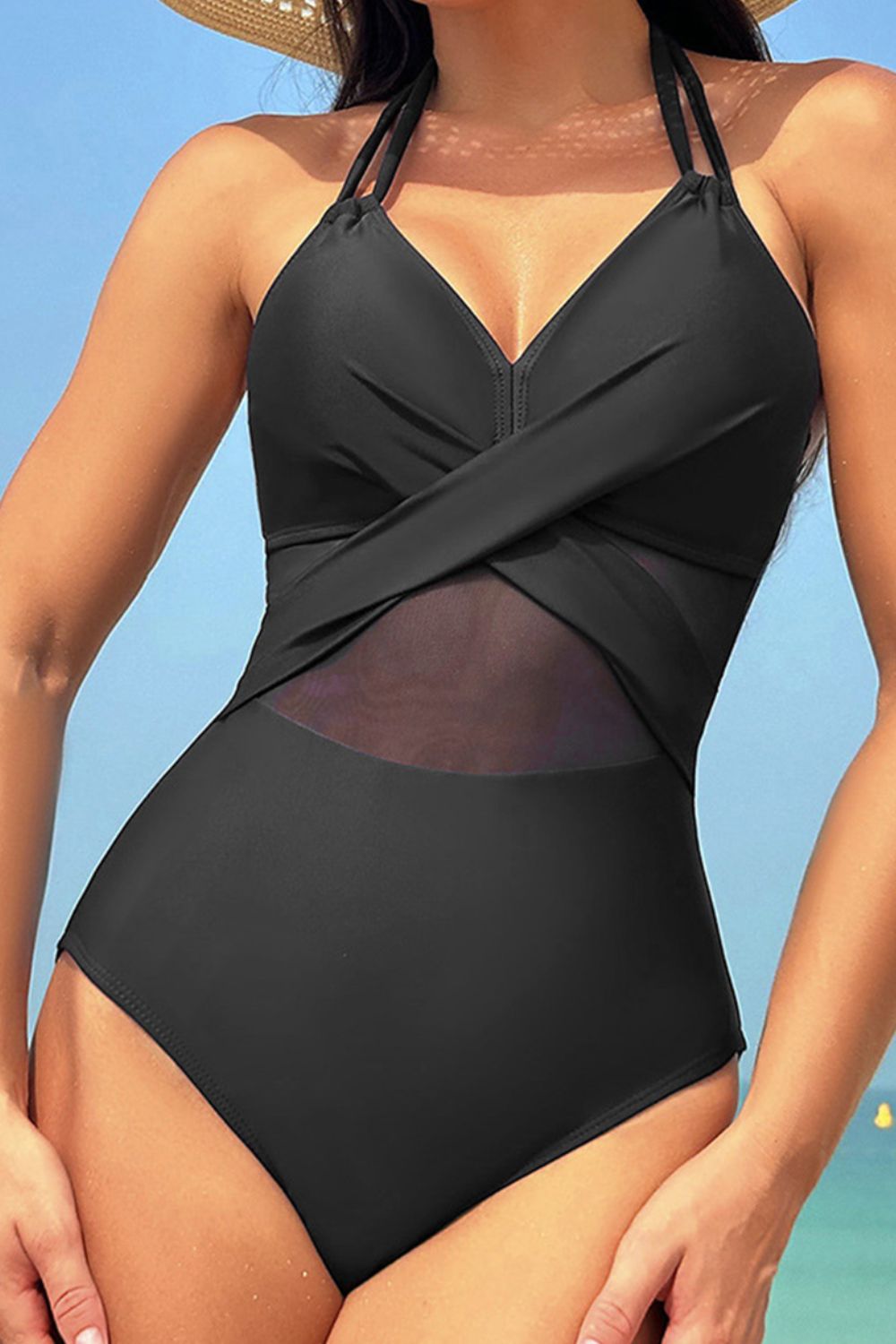 Crisscross Halter Neck One-Piece Swimwear