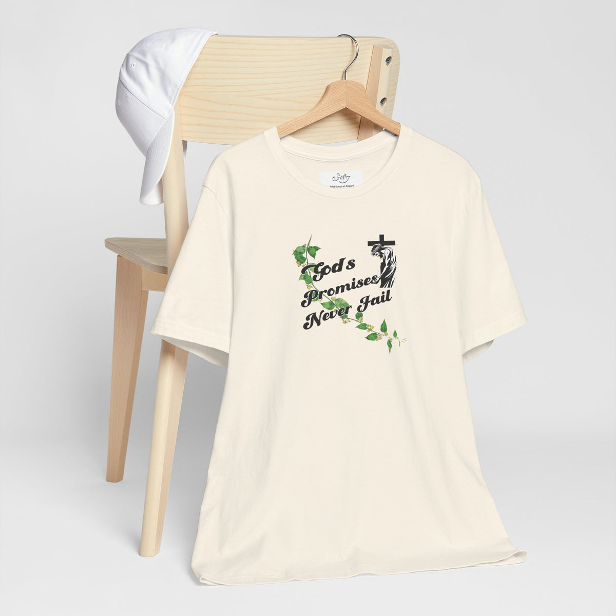 Faith T-Shirt — "God's Promises Never Fail" Christian Tee with Cross & Olive Branch Design