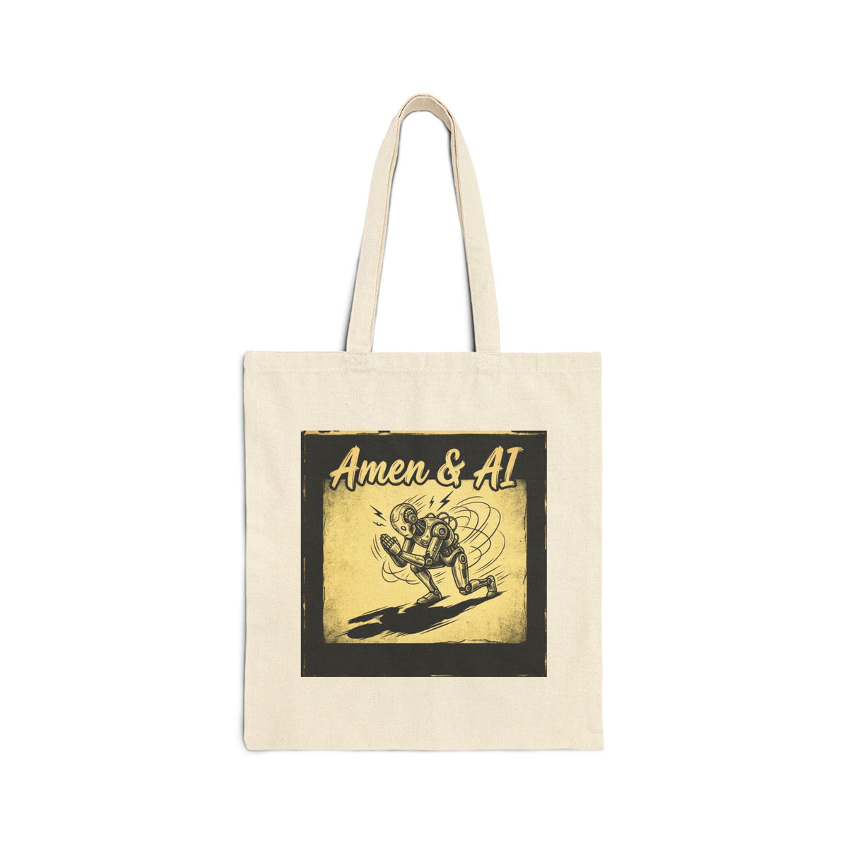 Amen & AI Cotton Tote — "This is Wild! My AI Prays Faster Than I Text" Graphic Canvas Bag