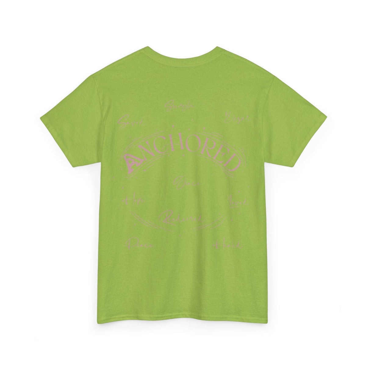Anchored Faith T-Shirt — "Anchored" Calligraphy with Faith, Hope & Grace