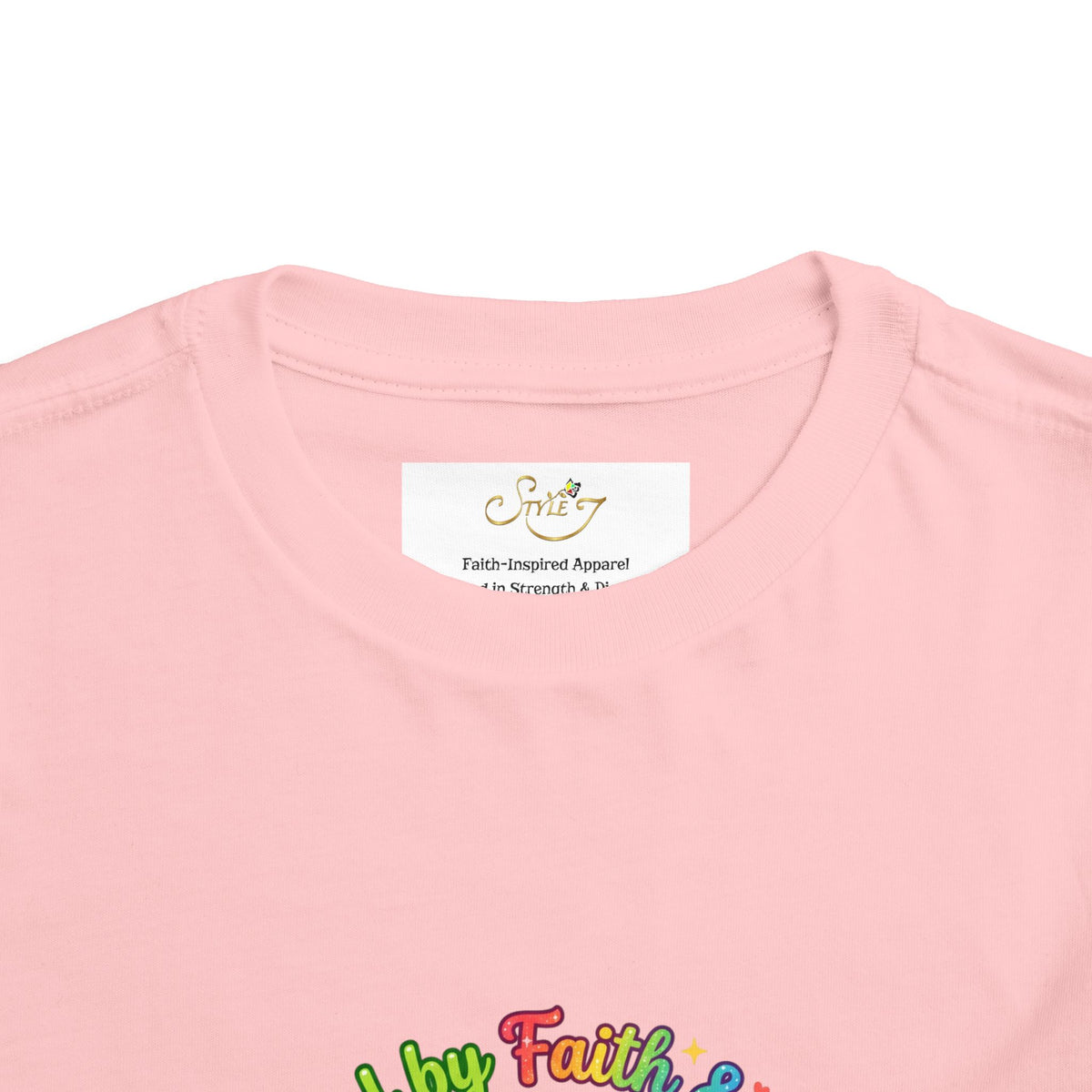 Toddler Tee — Cute Kawaii Strawberry "Powered by Faith & Giggles" Kids Shirt