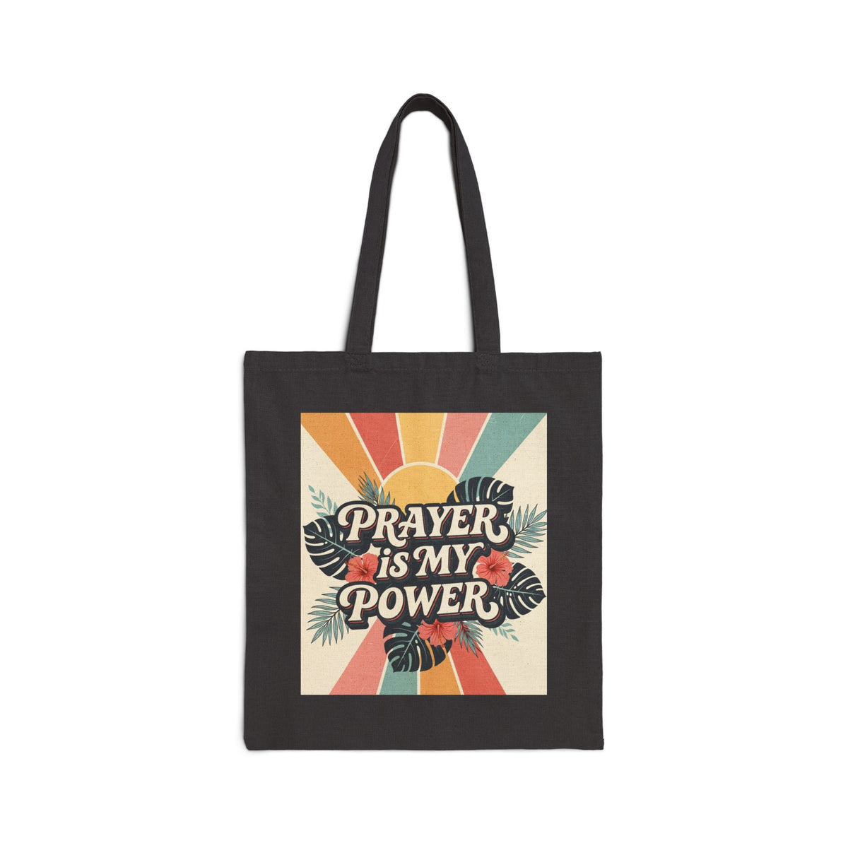 Prayer Is My Power Canvas Tote — Retro Sunburst Faith Tote Bag