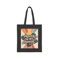 Prayer Is My Power Canvas Tote — Retro Sunburst Faith Tote Bag