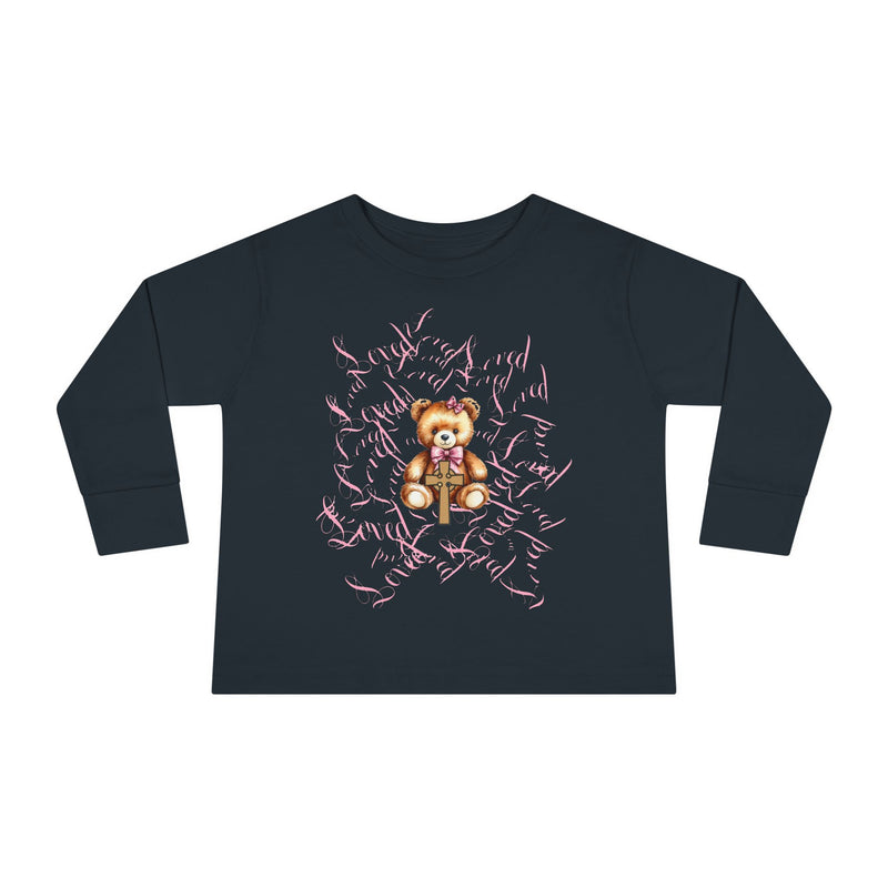Toddler Tee — "Loved" Cute Teddy Bear Cross Design Long Sleeve