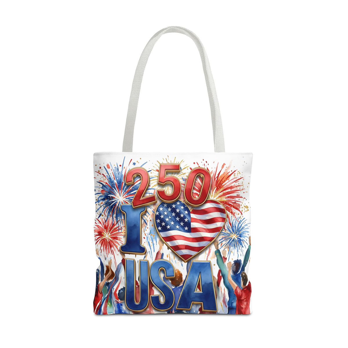 USA 250 Celebration Tote Bag — I Love USA Fireworks Patriotic Shopper