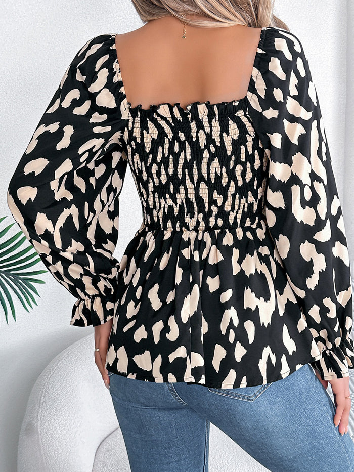 Square Neck Flounce Sleeve Blouse