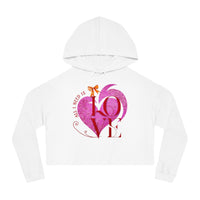 Love Heart Cropped Hoodie — "All I Need Is Love" Women's Valentine Sweatshirt