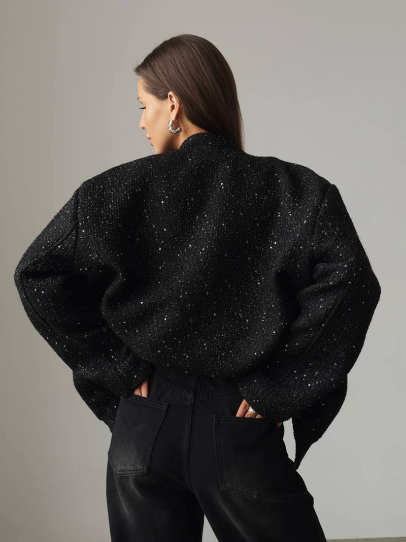 Sequin Detail Pocketed Long Sleeve Jacket