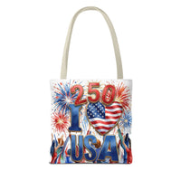 USA 250 Celebration Tote Bag — I Love USA Fireworks Patriotic Shopper