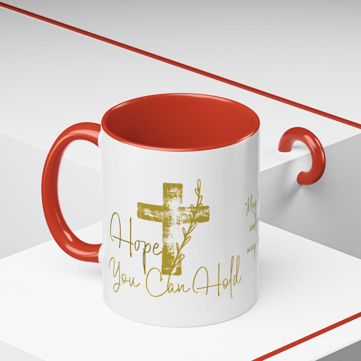 Christian Scripture Coffee Mug – Romans 15:13 Gold Calligraphy Accent Mug (11/15oz)