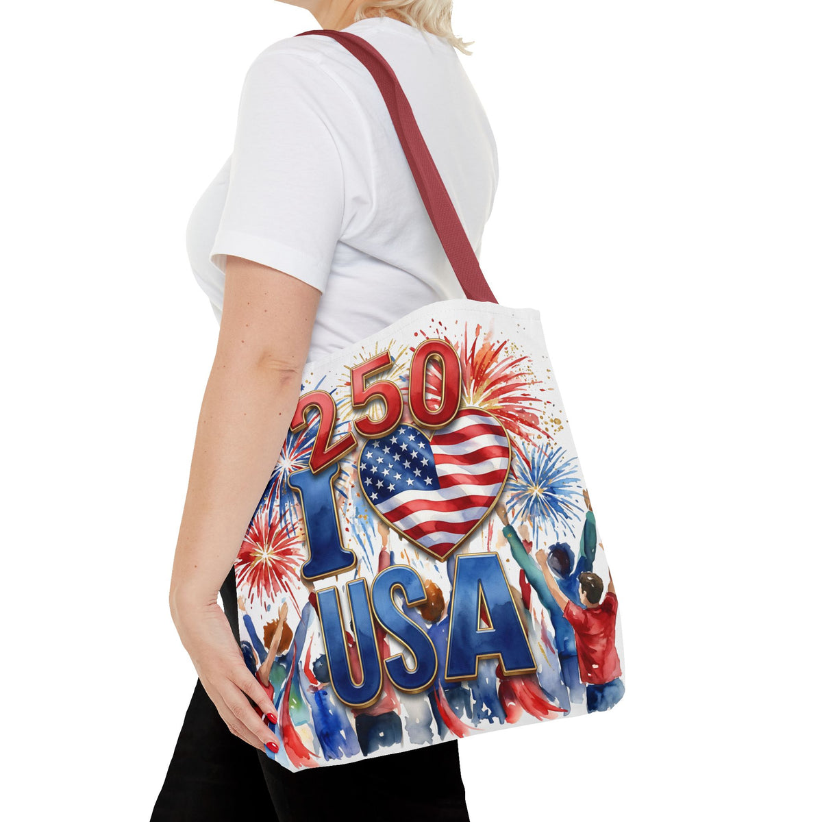 USA 250 Celebration Tote Bag — I Love USA Fireworks Patriotic Shopper